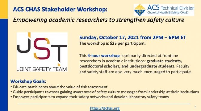 CHAS Workshop: Empowering academic researchers to strengthen safety culture, October 17 2021